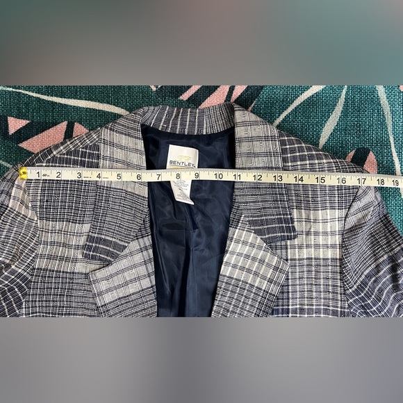 Vintage T.R. Bentley Linen Blend Single Button Plaid Navy Blazer Jacket - Picture 8 of 11